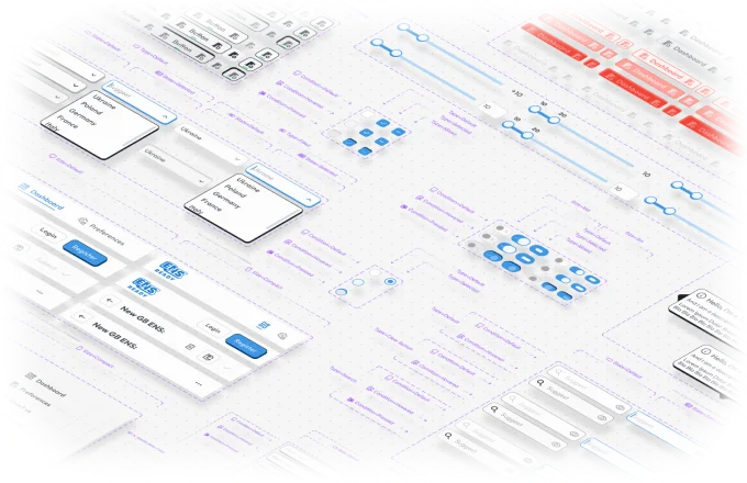 Isometric UI components and wireframe layouts